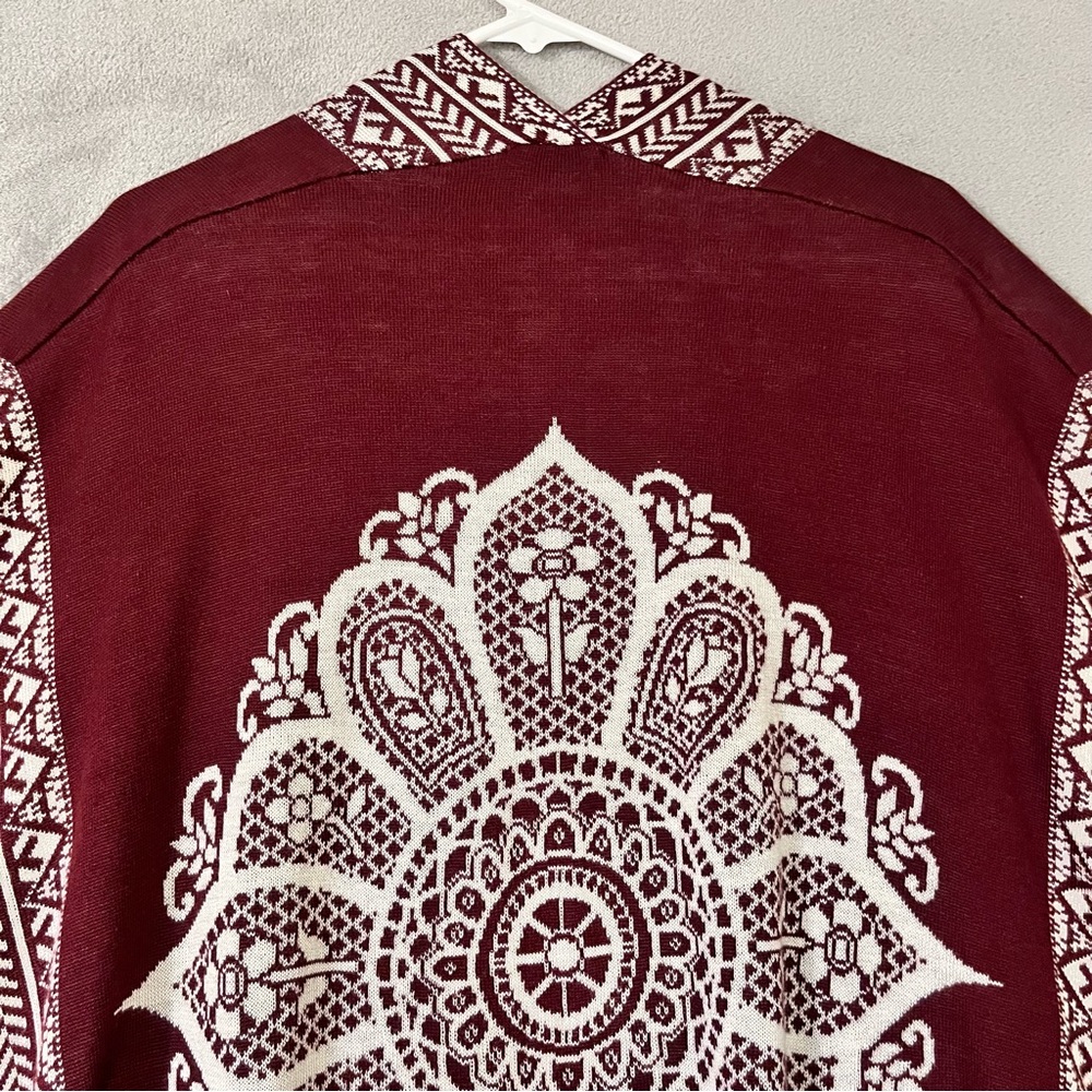 One World Open Front Cardigan Sweater Vest. Womens XL Burgundy Cream - Picture 7 of 7